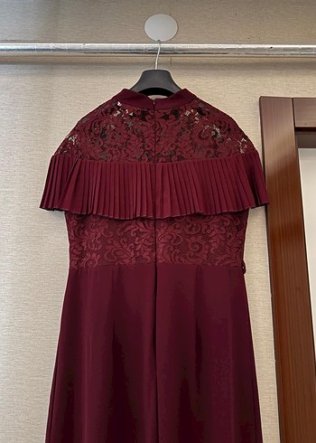 Bordo Dantel Detaylı Uzun Tulum - Görsel 4