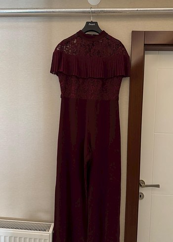 Bordo Dantel Detaylı Uzun Tulum - Görsel 2