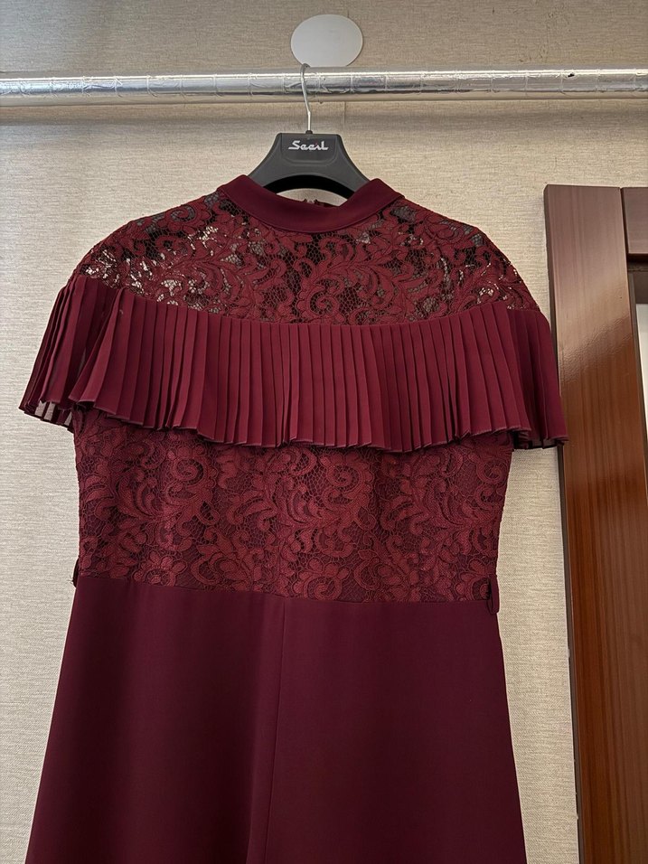 Bordo Dantel Detaylı Uzun Tulum - Görsel 3