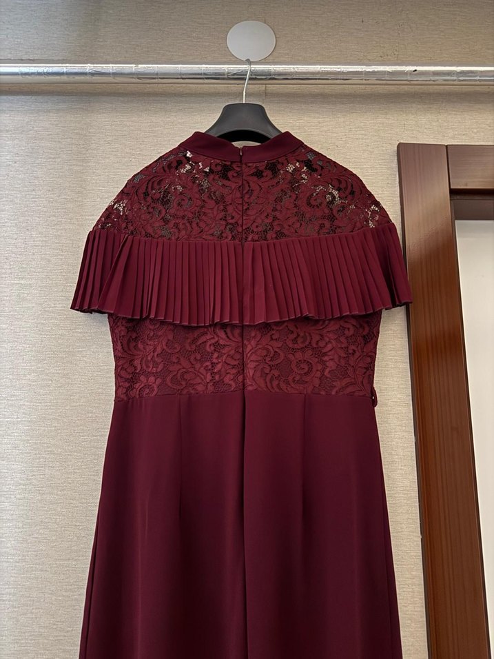 Bordo Dantel Detaylı Uzun Tulum - Görsel 4