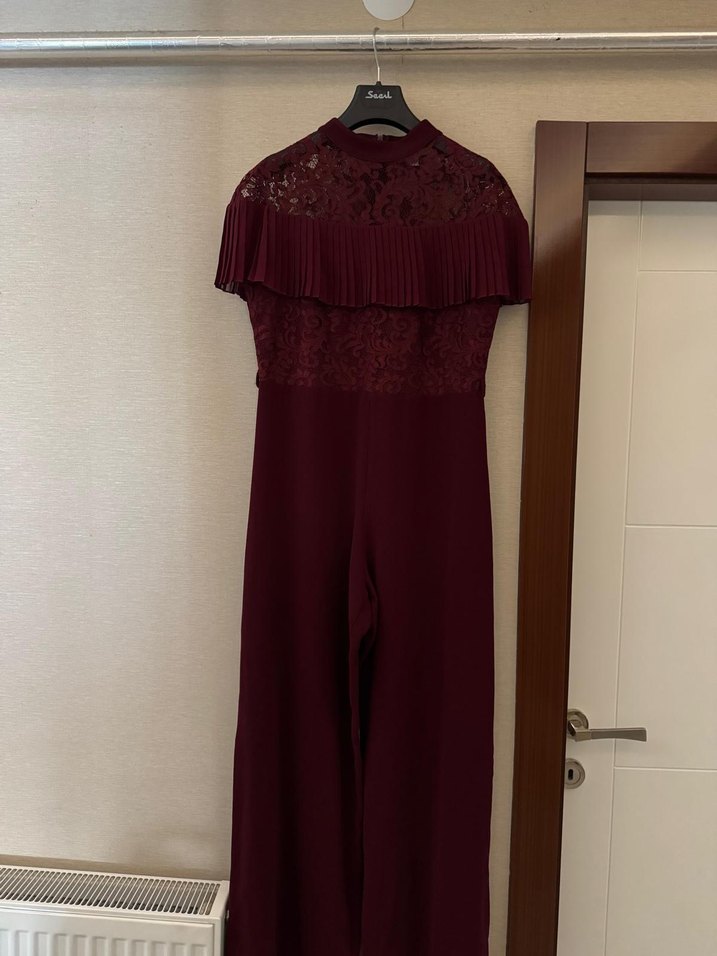 Bordo Dantel Detaylı Uzun Tulum - Görsel 2