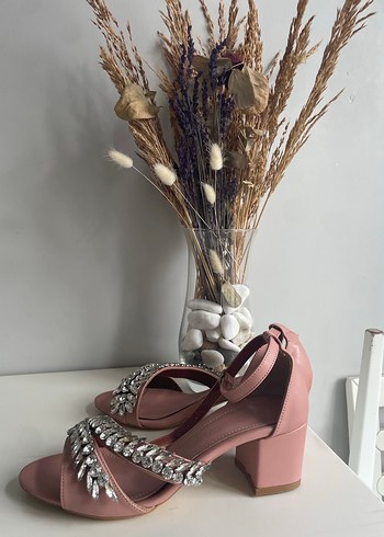 Pembe Taşlı Yüksek Topuklu Kadın Abiye Ayakkabı - Görsel 2
