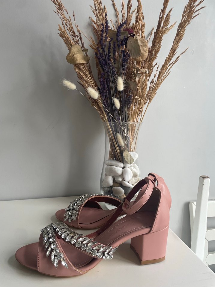 Pembe Taşlı Yüksek Topuklu Kadın Abiye Ayakkabı - Görsel 2