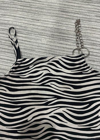Diğer Zebra Desenli Zincir Detaylı Kadın Atlet