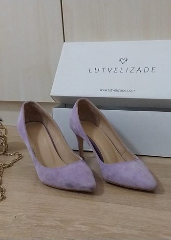 (Çanta hediyeli) Lutvelizade Mor Süet Stiletto Ayakkabı 37 numar