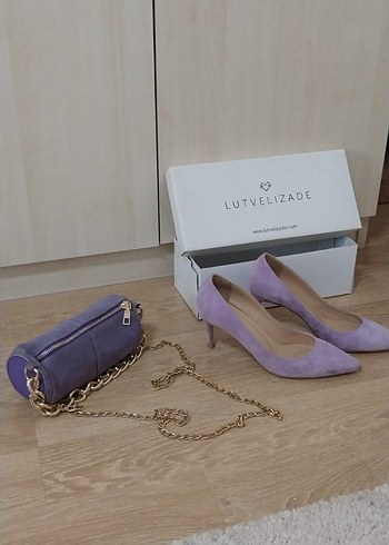 37 Beden (Çanta hediyeli) Lutvelizade Mor Süet Stiletto Ayakkabı 37 numar
