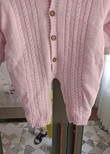 Pembe Örgü Bebek Tulumu Kapüşonlu - Görsel 6