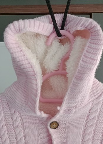 Pembe Örgü Bebek Tulumu Kapüşonlu - Görsel 7
