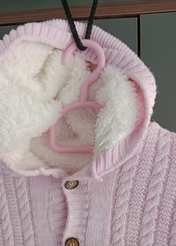 Pembe Örgü Bebek Tulumu Kapüşonlu - Görsel 8
