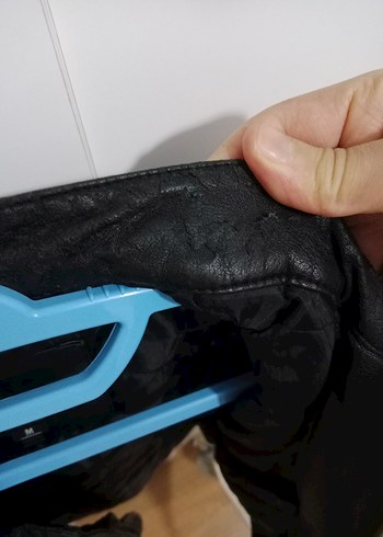 mavi Siyah Deri Biker Ceket - Görsel 7