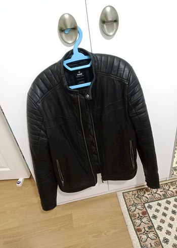 mavi Siyah Deri Biker Ceket - Görsel 6