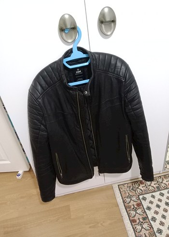 mavi Siyah Deri Biker Ceket - Görsel 5