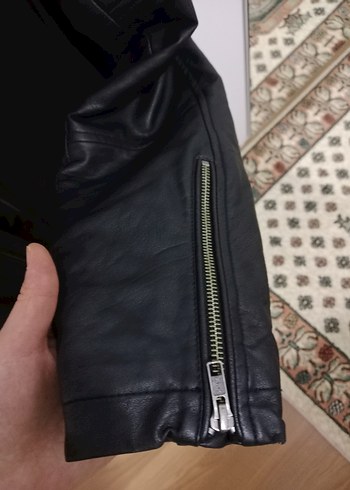 mavi Siyah Deri Biker Ceket - Görsel 3