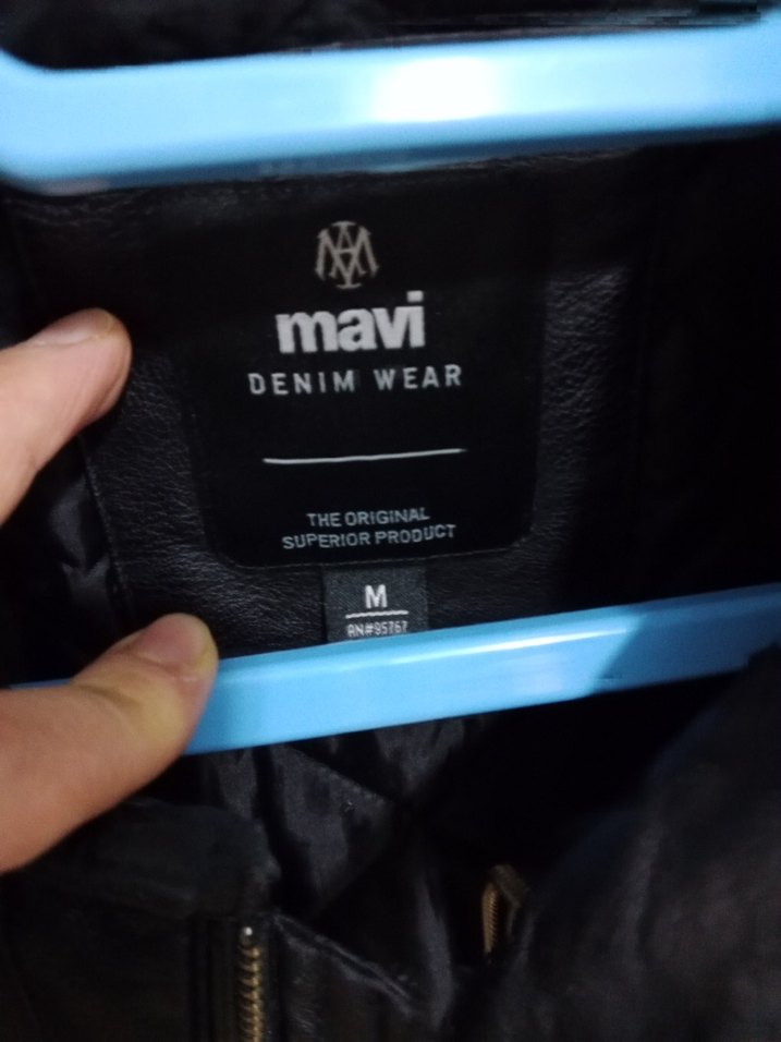 mavi Siyah Deri Biker Ceket - Görsel 2