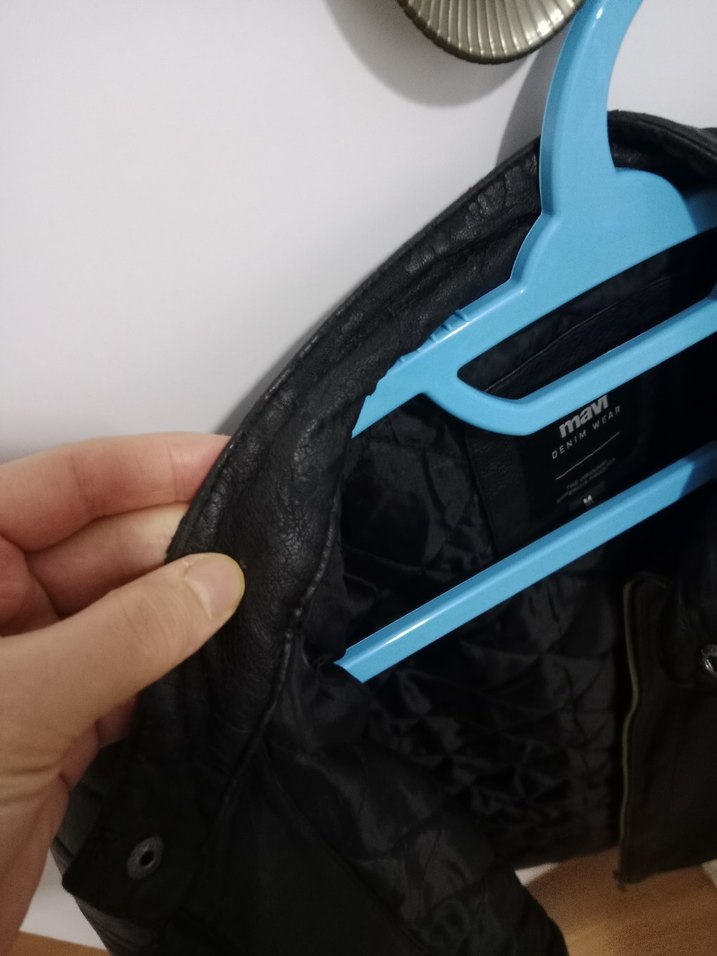 mavi Siyah Deri Biker Ceket - Görsel 4