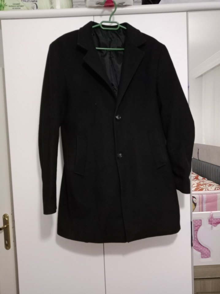 Siyah Erkek Düğmeli Midi Kaban - Görsel 3