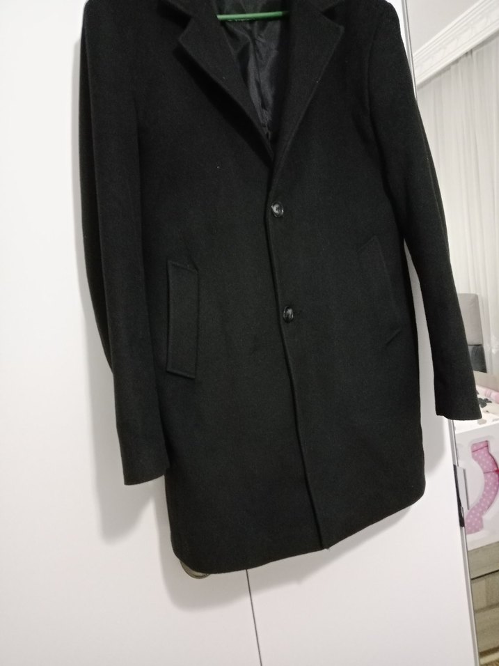 Siyah Erkek Düğmeli Midi Kaban - Görsel 2