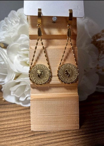 Zincir Detaylı Uzun Altın Renkli 316 L Çelik Çeyrekli Küpe - Görsel 3