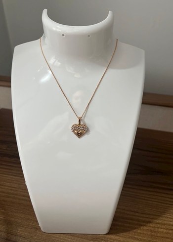 Rose Gold, Rodyum Kaplama Kalp Detaylı Altın Kolye - Görsel 2
