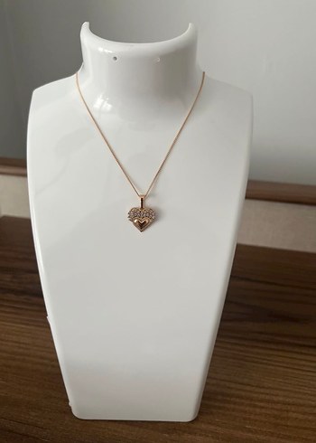 Rose Gold, Rodyum Kaplama Kalp Detaylı Altın Kolye - Görsel 3