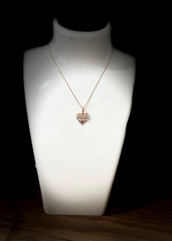 Rose Gold, Rodyum Kaplama Kalp Detaylı Altın Kolye - Görsel 4