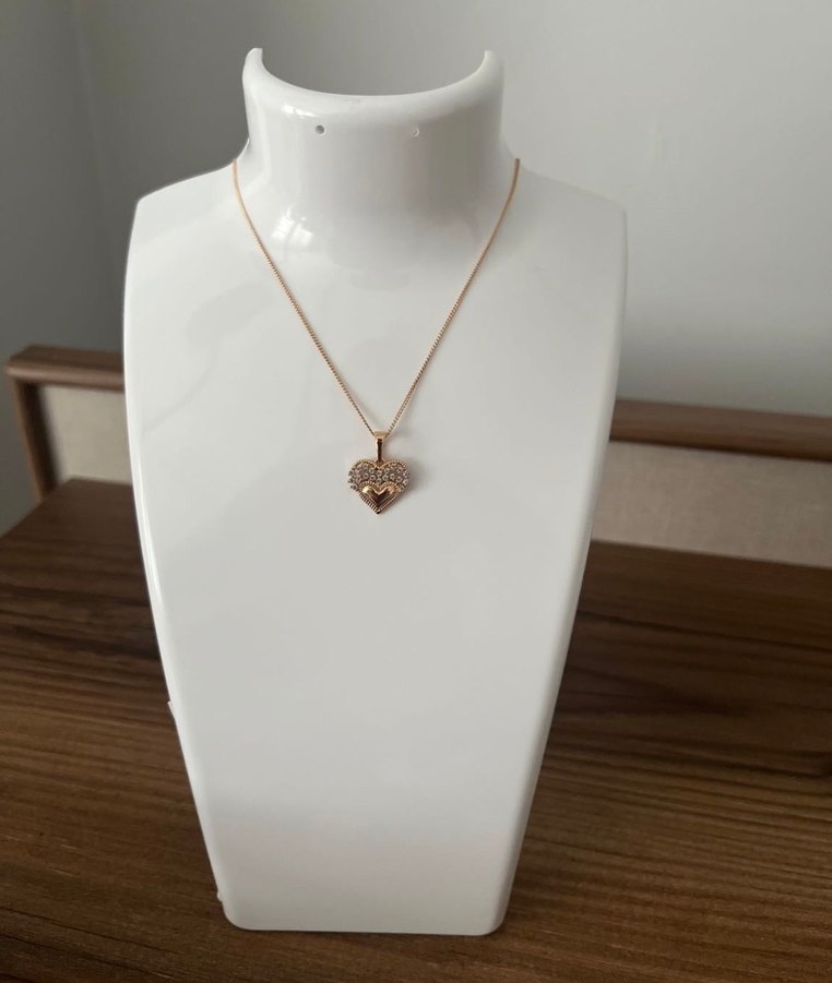 Rose Gold, Rodyum Kaplama Kalp Detaylı Altın Kolye - Görsel 3