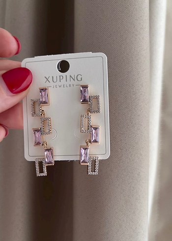 Xuping Marka Lila  Uzun Payetli Kadın Küpe - Görsel 2