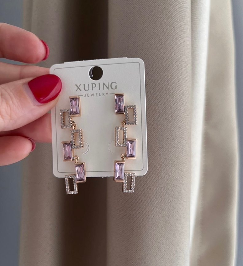 Xuping Marka Lila  Uzun Payetli Kadın Küpe - Görsel 2