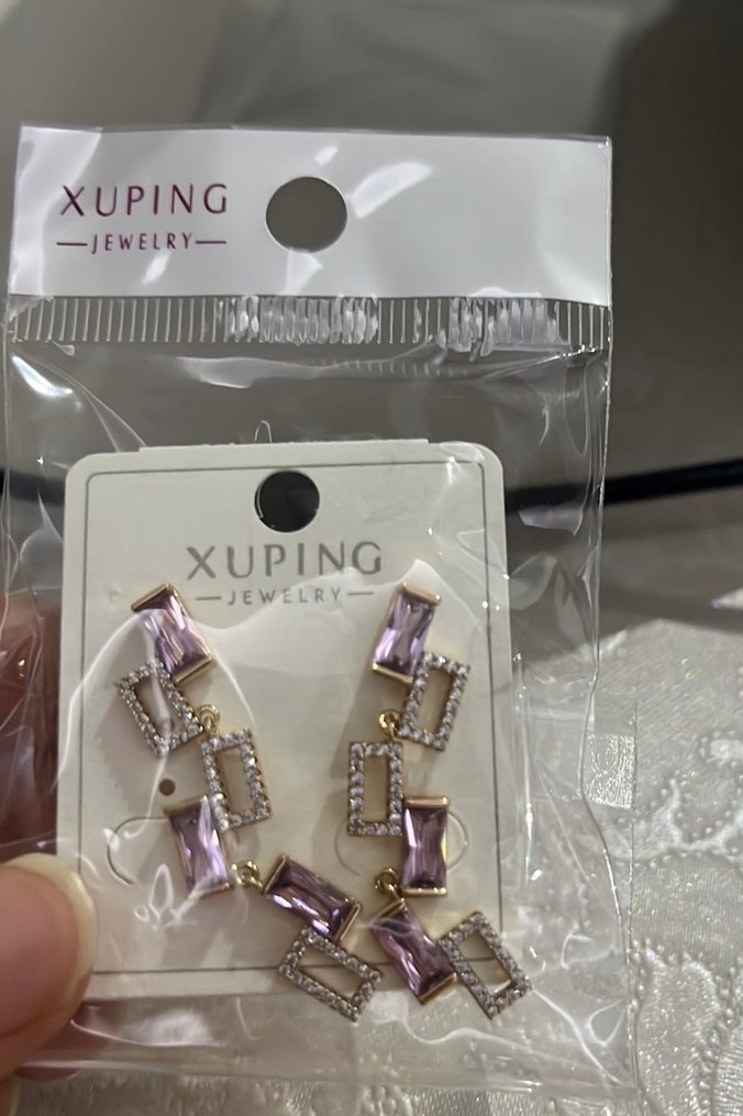 Xuping Marka Lila  Uzun Payetli Kadın Küpe - Görsel 4