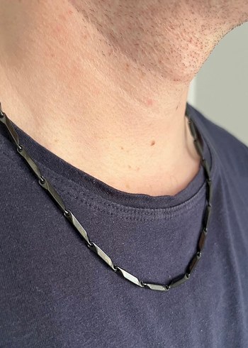 Çelik Minimalist Siyah Erkek Kolye - Görsel 5