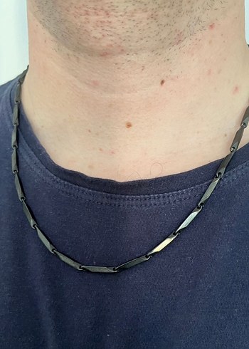 Çelik Minimalist Siyah Erkek Kolye - Görsel 4