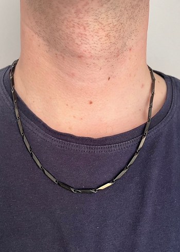 Çelik Minimalist Siyah Erkek Kolye - Görsel 3