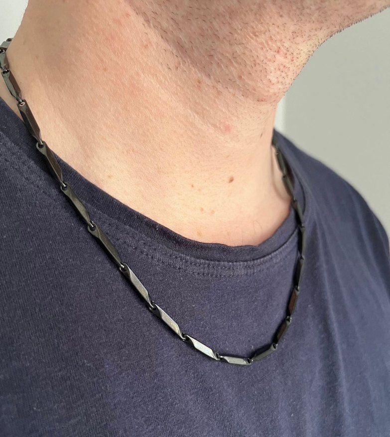 Çelik Minimalist Siyah Erkek Kolye - Görsel 5