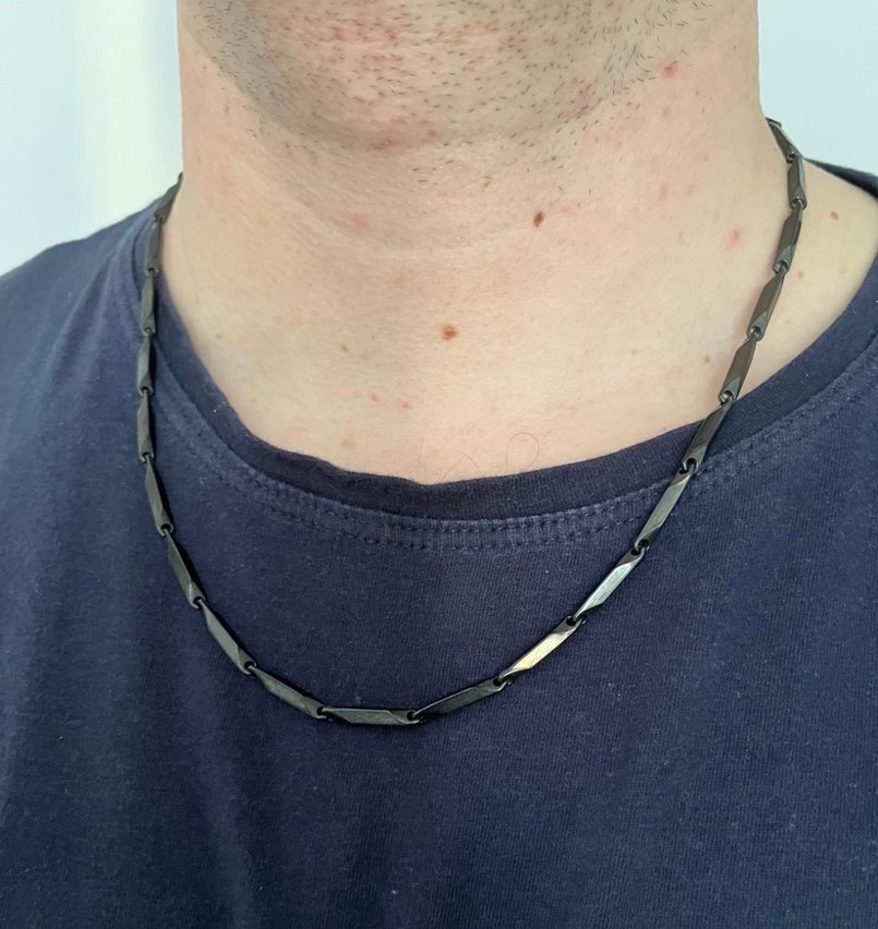 Çelik Minimalist Siyah Erkek Kolye - Görsel 4