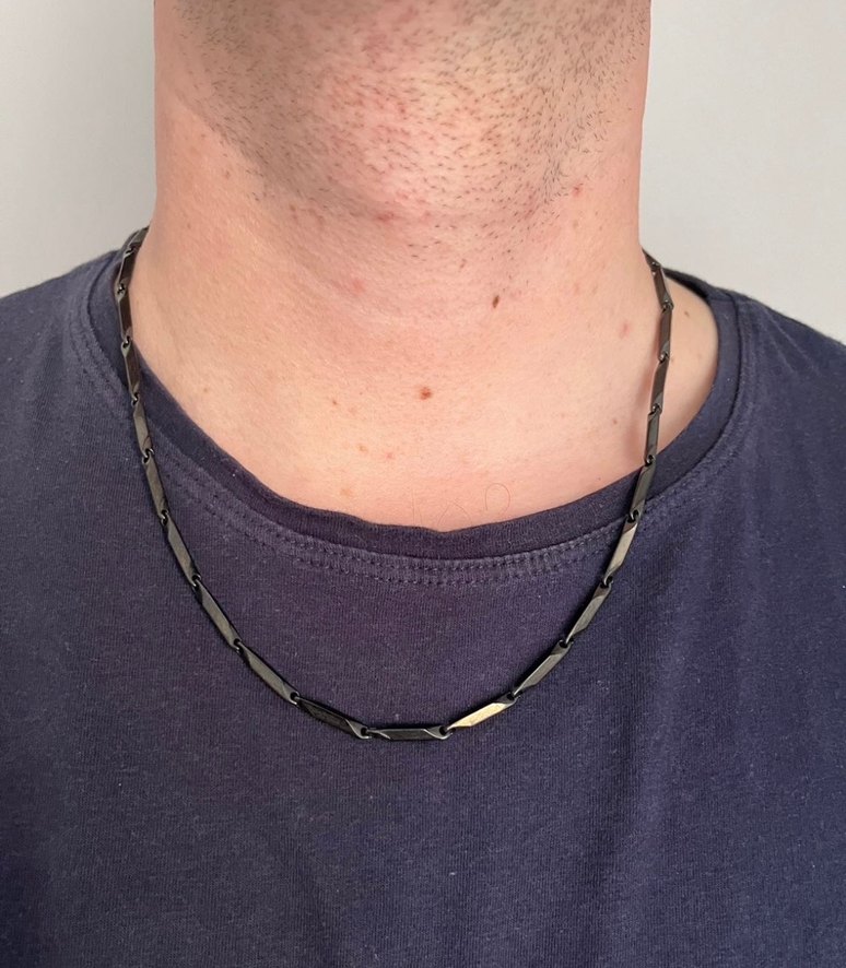 Çelik Minimalist Siyah Erkek Kolye - Görsel 3