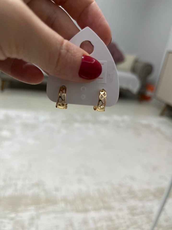 Rose Gold Renk Zincir Model Minimalist Küpe - Görsel 5