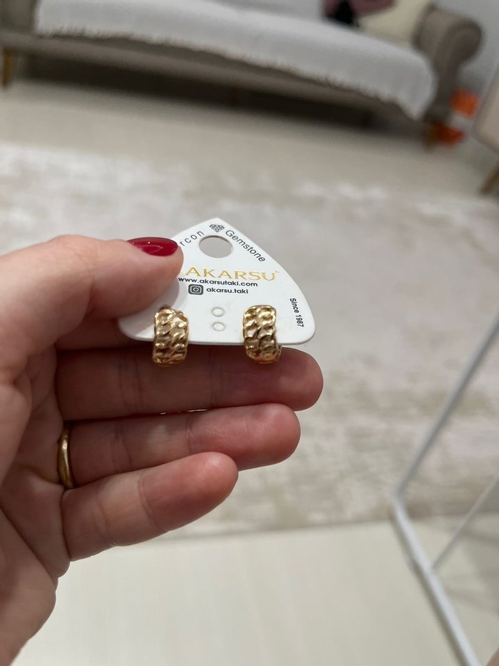 Rose Gold Renk Zincir Model Minimalist Küpe - Görsel 2