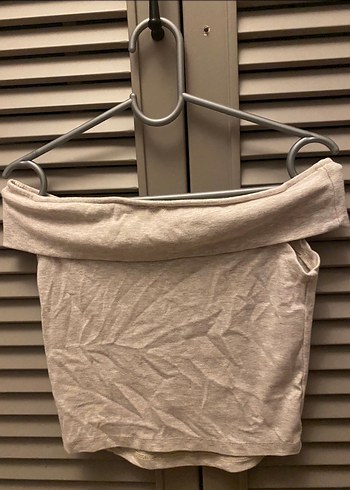 Bej Keten Straplez Kadın Crop Top
