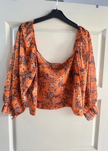 Turuncu Desenli Bohem Uzun Kollu Bluz - Görsel 2