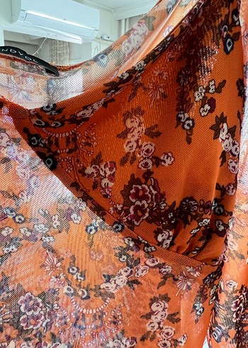 Turuncu Desenli Bohem Uzun Kollu Bluz - Görsel 3