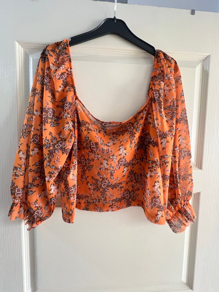 Turuncu Desenli Bohem Uzun Kollu Bluz - Görsel 2
