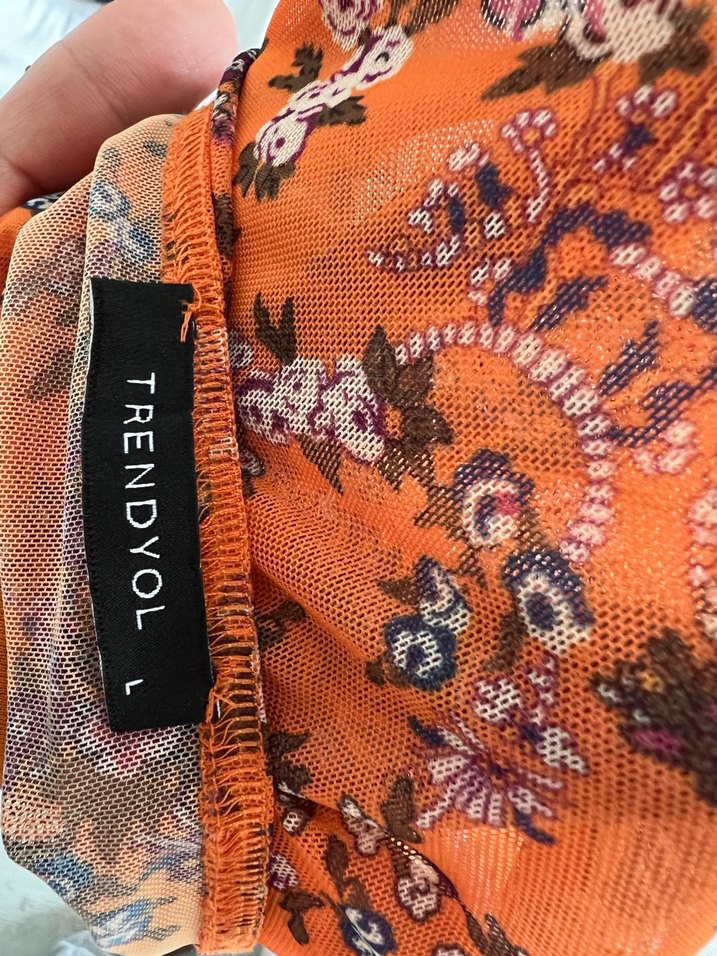Turuncu Desenli Bohem Uzun Kollu Bluz - Görsel 4
