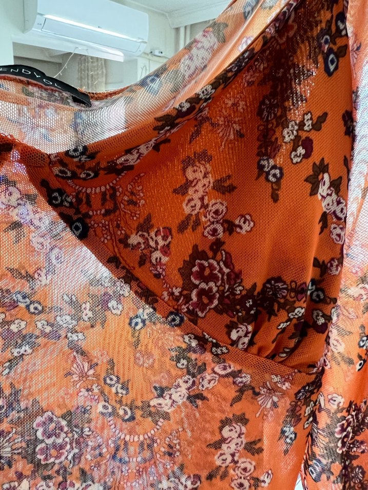 Turuncu Desenli Bohem Uzun Kollu Bluz - Görsel 3
