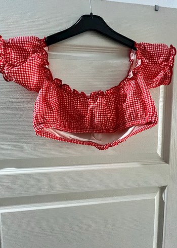 Kırmızı Kareli Fırfırlı Bikini Üstü - Görsel 2