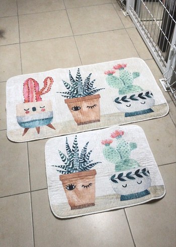TAKIM Pastel Renkli Baskılı Banyo Paspas Seti