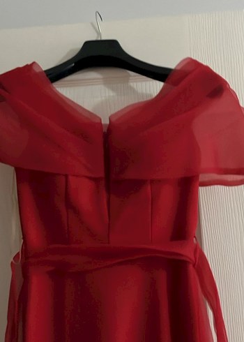 Kırmızı Straplez Midi Kadın Abiye Elbise - Görsel 3