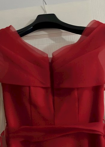 Kırmızı Straplez Midi Kadın Abiye Elbise - Görsel 5