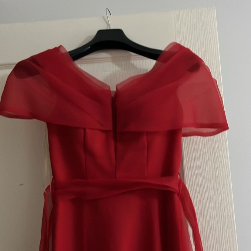 Kırmızı Straplez Midi Kadın Abiye Elbise - Görsel 3