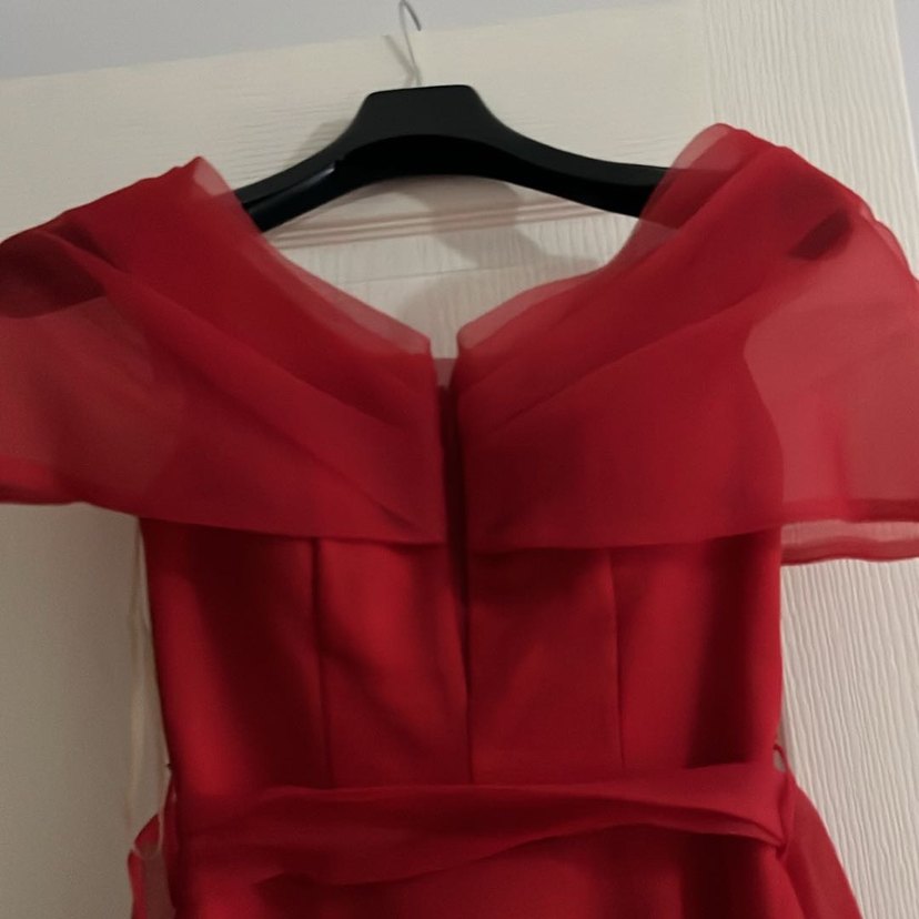 Kırmızı Straplez Midi Kadın Abiye Elbise - Görsel 5