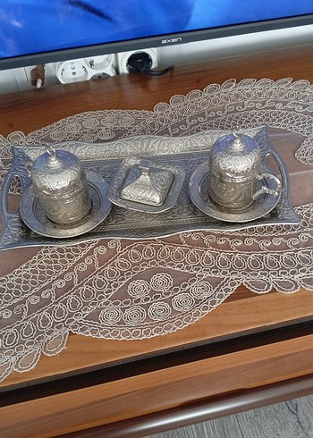 Diger Gri Nakışlı Geleneksel Kahve Seti